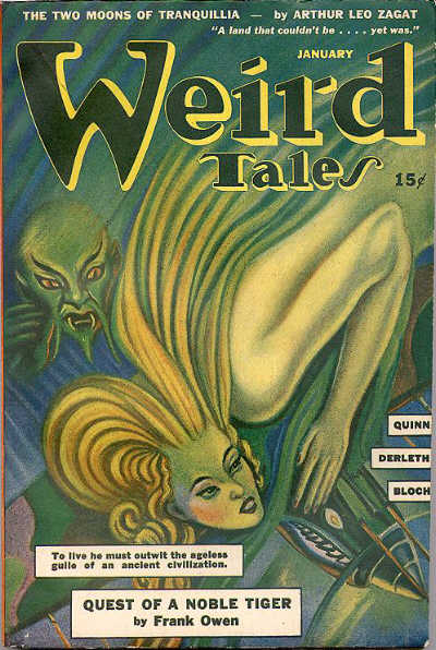 Weird Tales cover, January 1943, by A. R. Tilburne
