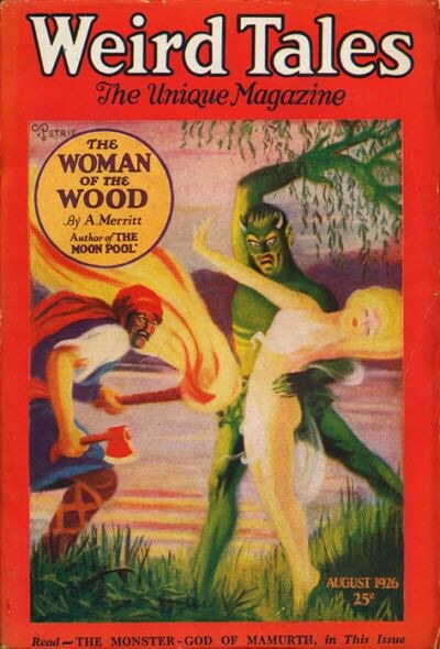 Weird Tales cover, August 1926, by C. Barker Petrie, Jr.
