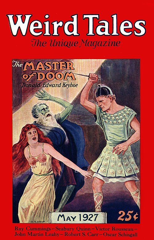 First published in Weird Tales, May 1927 (vol. 9, no. 5). Issue cover by C. C. Senf.