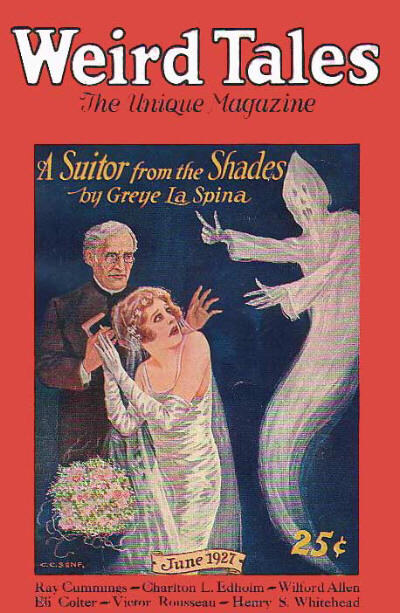 Weird Tales cover, June 1927, by C. C. Senf, illustrating A Suitor from the Shades