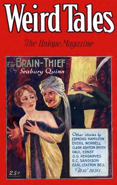 Weird Tales cover, May 1930, by C. C. Senf, illustrating The Brain-Thief