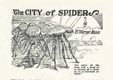 Interior for “The City of Spiders.” Weird Tales, November 1926. Art by G. O. Olinick.