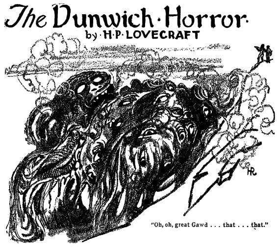 Interior for “The Dunwich Horror.” Weird Tales, April 1929. Art by Hugh Rankin.