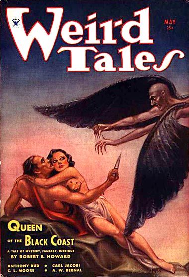 Weird Tales cover, May 1934, by Margaret Brundage, illustrating Queen of the Black Coast