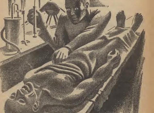 Interior for “Herbert West—Reanimator.” Weird Tales, September 1942. Art by Richard V. Correll.